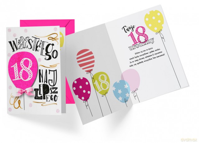 Karnet 18-tka Różowy balon