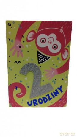 Karnet 2 Urodziny, małpka N-02