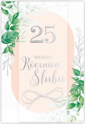 Karnet 25 Rocznica ślubu, zielone liście B6 LUX