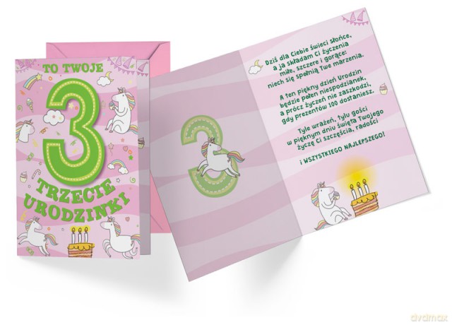 Karnet 3 urodziny jednorożce PR-283