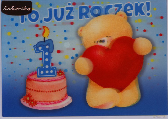 Karnet 3D Roczek niebieski, miś 3DV-066
