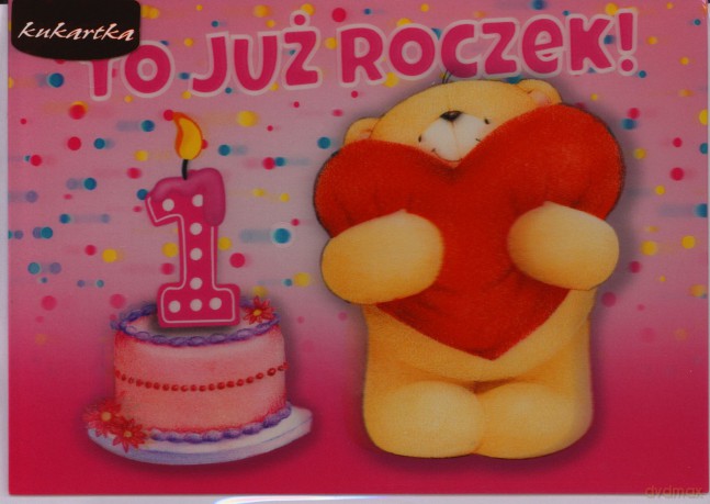 Karnet 3D Roczek różowy, miś 3DV-065