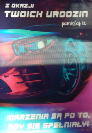 Karnet 3D Urodziny auto