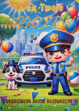 Karnet 3K Urodziny dziecięce, policjant (17,5x12,5cm) 3K 040