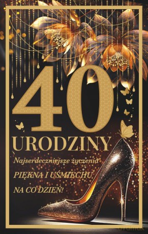 Karnet 40 urodziny damskie złocone (13x20,5cm) UCK-01