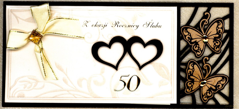 Karnet 50 Rocznica Ślub DL na drewnie mix