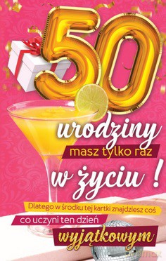 Karnet 50 Urodziny damskie z naklejką na butelkę JCX072