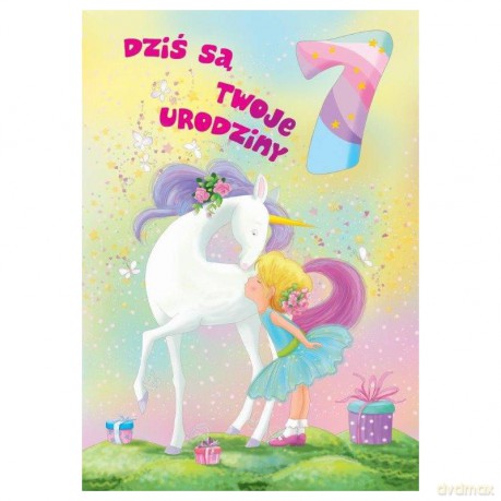 Karnet 7 urodziny jednorożec