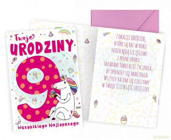 Karnet 9 Urodziny, jednorożec PR-453