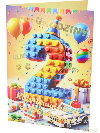 Karnet A B6 2 urodziny klocki RD-033