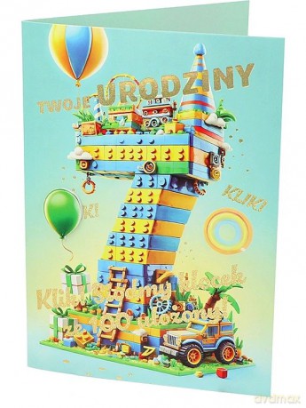 Karnet A B6 7 urodziny klocki RD-043