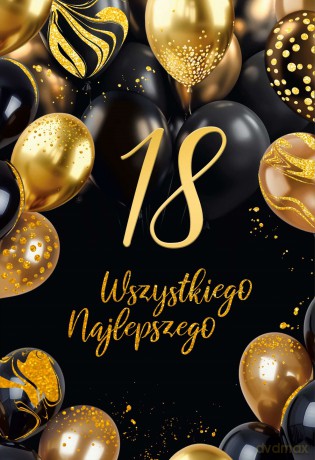 Karnet B6 18 Urodziny złote i czarne balony