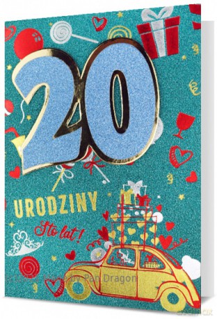 Karnet B6 20 Urodziny HM200 turkusowe