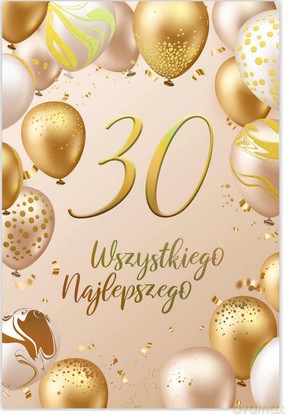 Karnet B6 30 Urodziny złote i beżowe balony