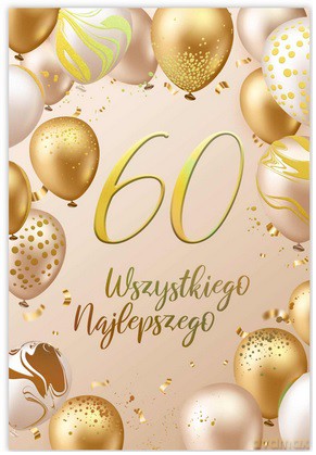 Karnet B6 60 Urodziny złote i beżowe balony