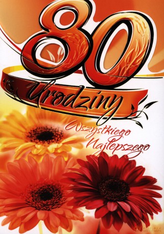 Karnet B6 80 Urodziny - kolorowe gerbery