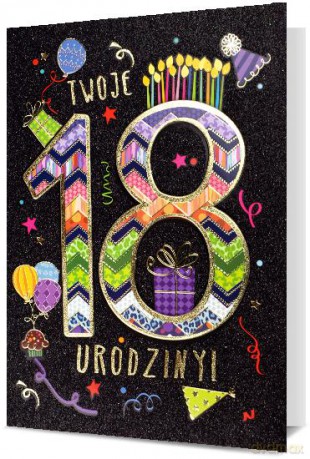 Karnet B6 HM-200 18 Urodziny, czarne tło, kolorowe cyfry HM-200-1065
