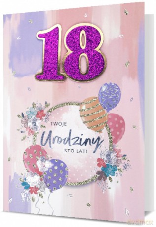 Karnet B6 HM-200 18 Urodziny, pastelowe, kwiaty i balony HM-200-2503