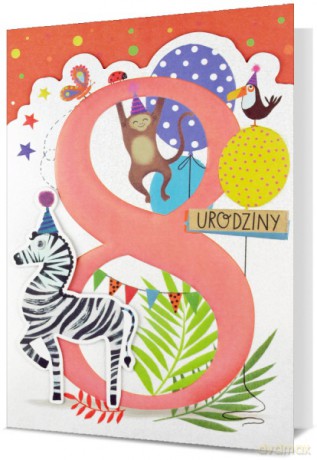 Karnet B6 HM-200 8 Urodziny, zebra, czerwone HM-200-2876