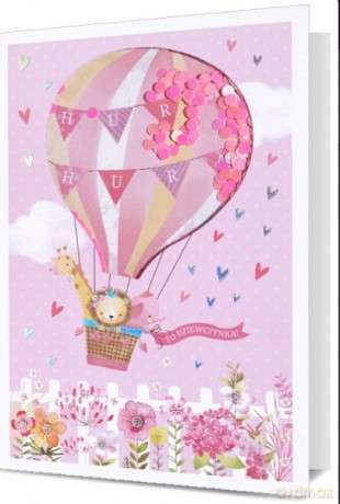 Karnet B6 HM-200 Narodziny córki, konfetti balon HM-200-2222