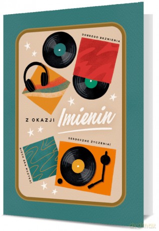 Karnet B6 Imieniny retro, winyle K.B6-2010