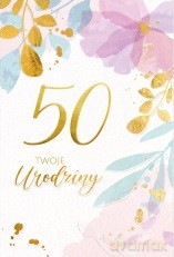 Karnet B6 LUX 50 urodziny, kwiaty
