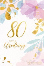 Karnet B6 LUX 80 urodziny, kwiaty