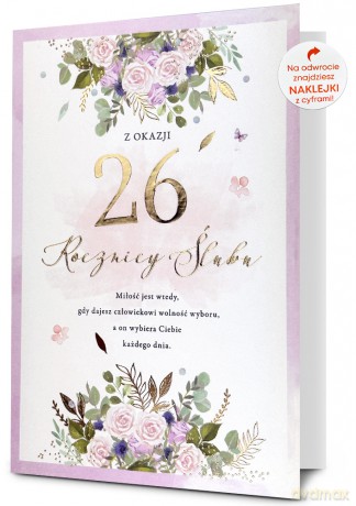 Karnet B6 Rocznica ślubu naklejane cyfry, kwiaty HM-200-3190