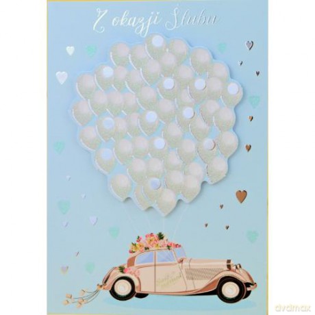 Karnet B6 ślub balony gold