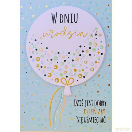 Karnet B6 urodziny balon gold