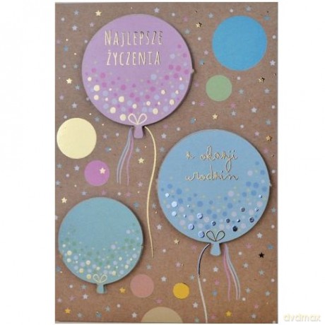 Karnet B6 urodziny balony gold