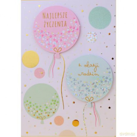 Karnet B6 urodziny balony gold