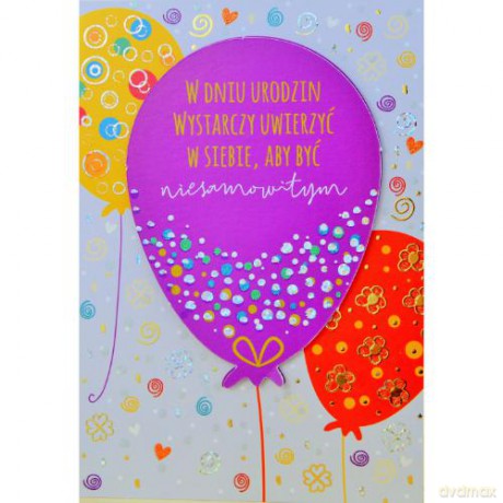 Karnet B6 urodziny balony gold