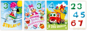 Karnet B6 Urodziny dziecięce, przesuwna cyfra 2-7 mix