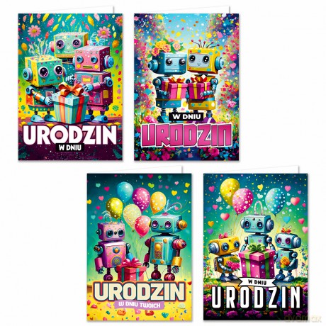 Karnet B6 Urodziny dziecięce, roboty mix