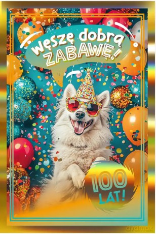 Karnet B6 Urodziny holo biały pies