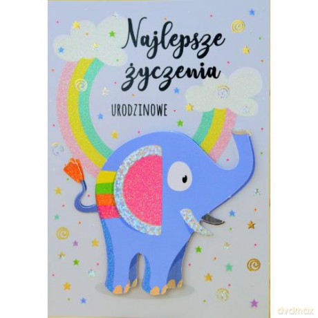 Karnet B6 urodziny słoń gold