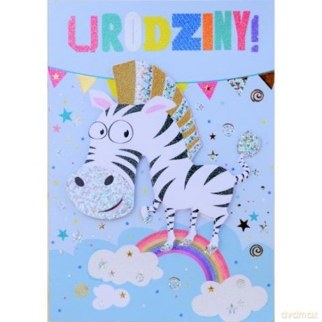 Karnet B6 urodziny zebra gold