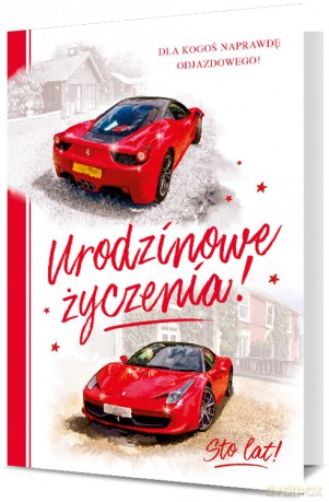 Karnet B6 Urodziny, czerwone, sportowe auto