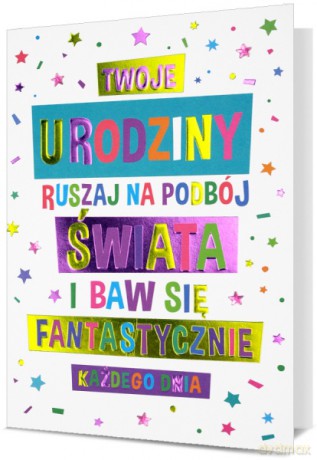 Karnet B6 urodziny, kolorowe napisy HM200-2905