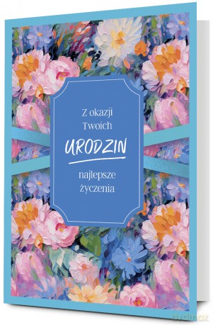 Karnet B6 Urodziny, malowane kwiaty, niebieski K.B6-2031