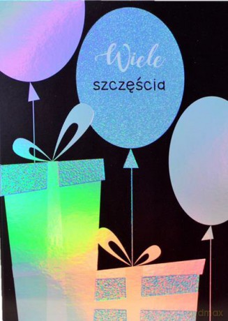 Karnet B6 wiele szczęścia balony i prezenty metalizowany silver