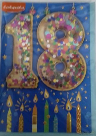 Karnet confetti 18-te urodziny niebieskie KNF-027