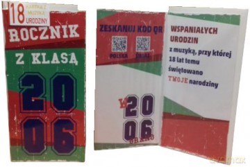 Karnet DL DRUK 18 Urodziny rocznik 2006 z kodem QR z muzyką