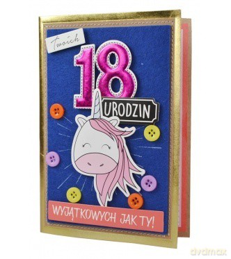 Karnet filc 18-te urodziny jednorożec FR-003