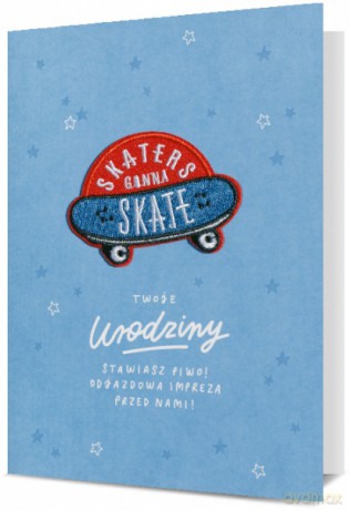 Karnet Gift z naszywką, Urodziny - deskorolka K.GIFT-181