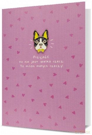 Karnet GIFT z przypinką Dziekuję za to, że jesteś, fioletowy w serca K.GIFT-230