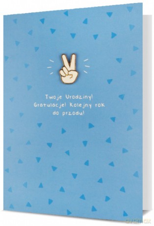 Karnet GIFT z przypinką Urodziny niebieski w trójkąty K.GIFT-229
