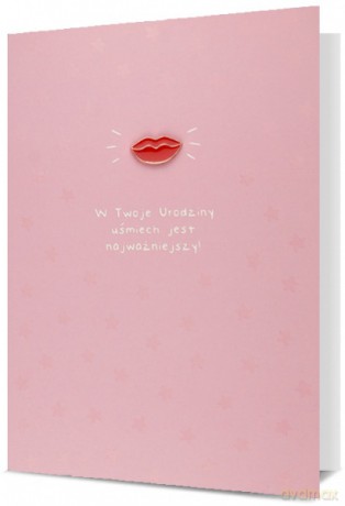 Karnet GIFT z przypinką Urodziny, różowy w gwiazdki K.GIFT-232