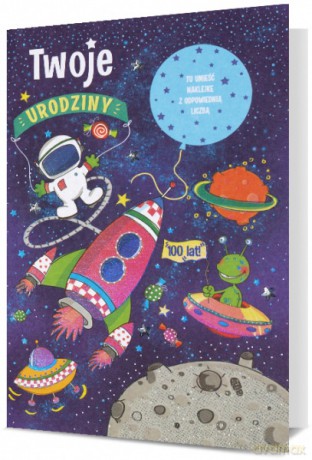 Karnet HM200 Urodziny dziecięce, kosmos, naklejana cyfra HM200-2266